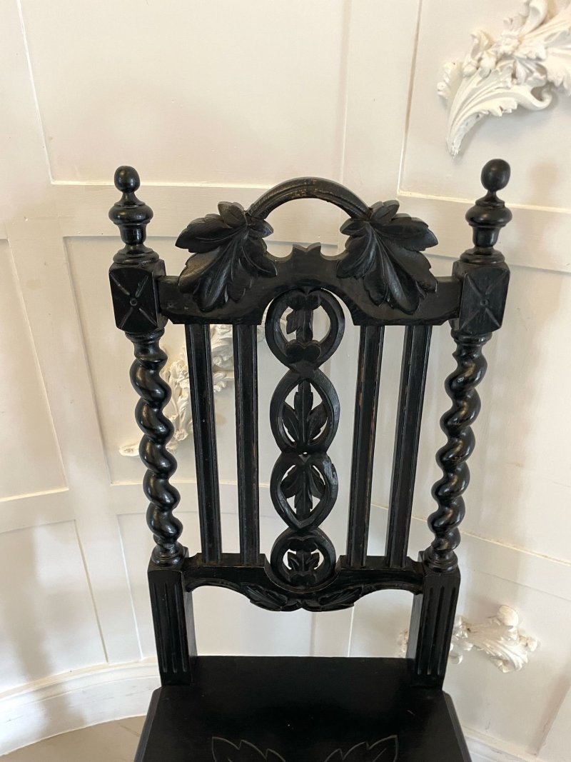 Pair of Antique Victorian Quality Carved Ebonised Oak Side Chairs - Image 8